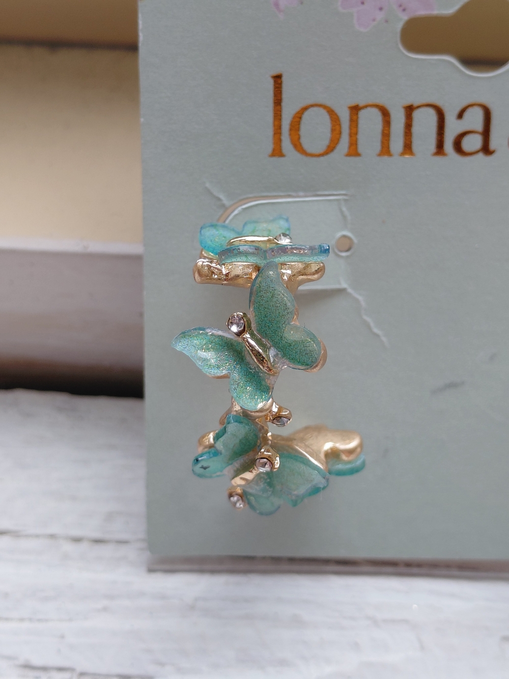 Lonna & lilly Gold and Mint Butterfly Hoop Earrings - Picture 3 of 6